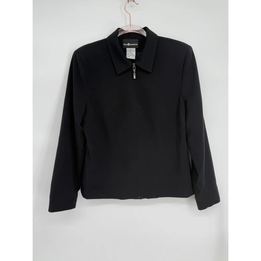 Sag Harbor Zipper Collar Jacket Blazer Womens Professional Business‎ Sz 10 Black